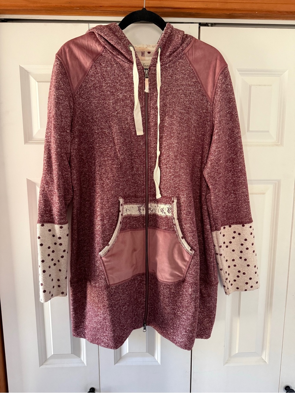 evy's tree Marled Dusty Rose Zip Hoodie with Polka-Dot Cuffs